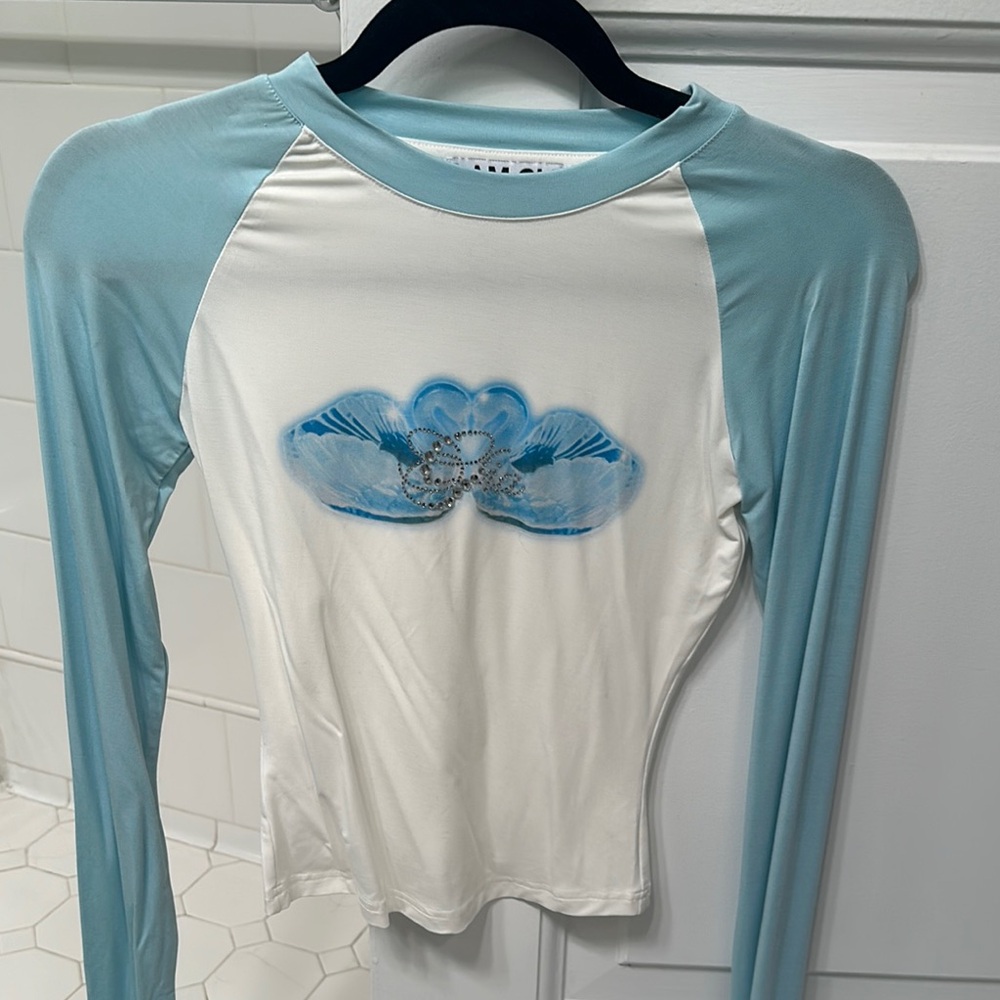 Blue and White Long Sleeve Women's Top I am gia size xxs